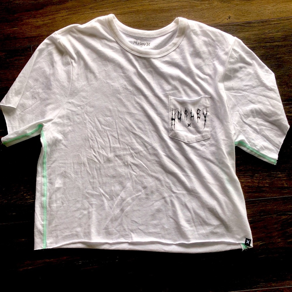 NWOT Hurley xs white crop top tank “paradise in your future” down back spine